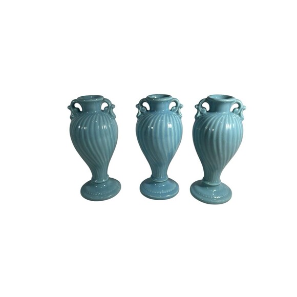 VTG Royal Haeger Light Blue Urn Vase w/Swirls 7" Ceramic Bud Vase Set Of 3 MCM - Picture 4 of 14